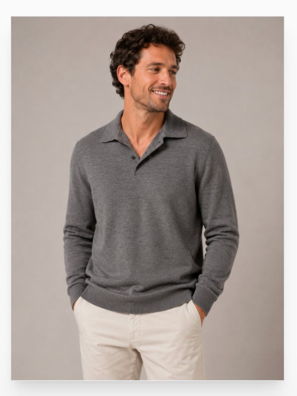 Lord & Taylor Sweater Mens XL Gray Italian Merino Wool Henley Knit Pullover